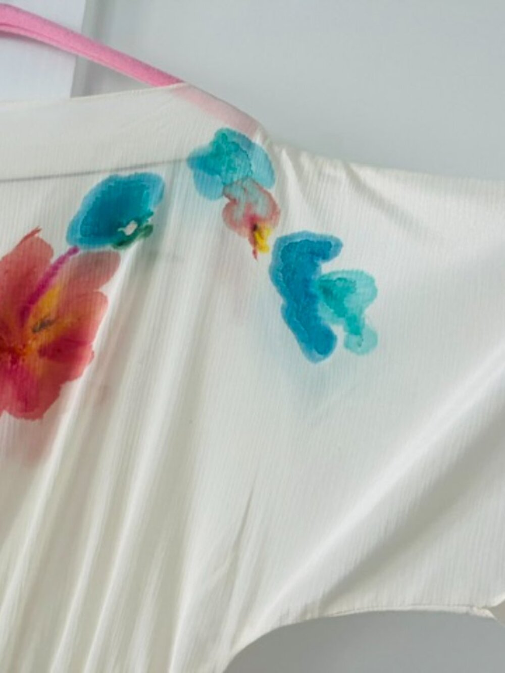 Vintage silk Maxi dress with beautiful watercolors. It looks like a painting S - Picture 8 of 9